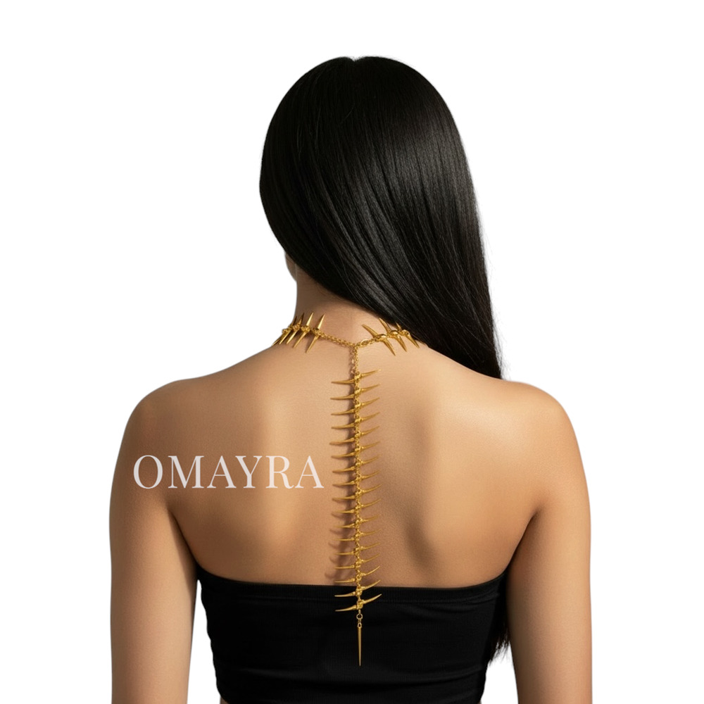 Gold Adjustable Punk Skeleton Choker with Back Chain